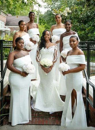 Sheath/Column One-Shoulder Silk Like Satin Bridesmaid Dresses With Split Front