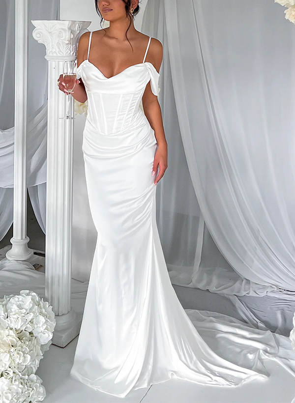 Trumpet/Mermaid Off-The-Shoulder Sleeveless Silk Like Satin Bridesmaid Dresses