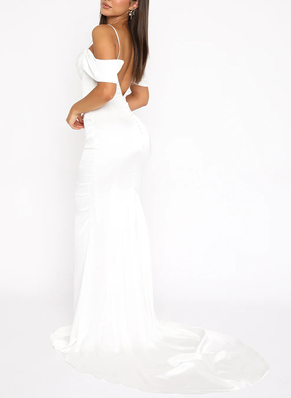 Trumpet/Mermaid Off-The-Shoulder Sleeveless Silk Like Satin Bridesmaid Dresses