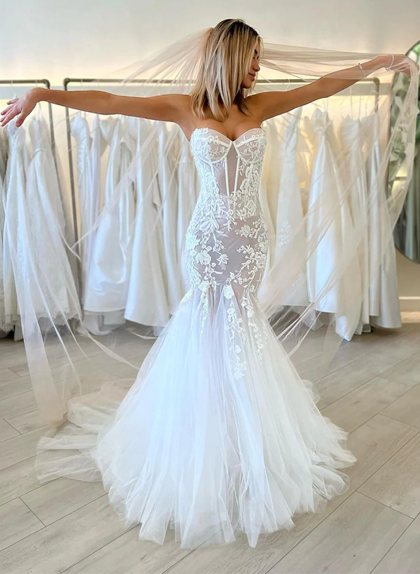Trumpet/Mermaid Sexy Sweetheart Sleeveless Lace/Tulle Wedding Dresses
