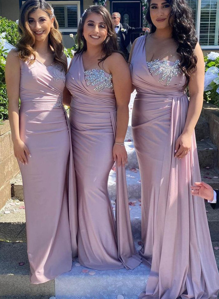 One-Shoulder Trumpet/Mermaid Sparkly Bridesmaid Dresses