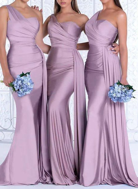 One-Shoulder Trumpet/Mermaid Elastic Satin Bridesmaid Dresses