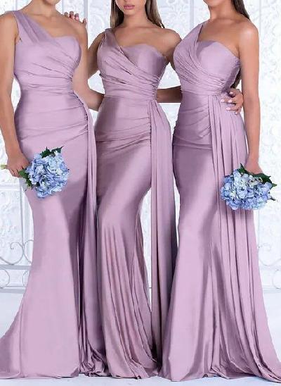 One-Shoulder Trumpet/Mermaid Elastic Satin Bridesmaid Dresses