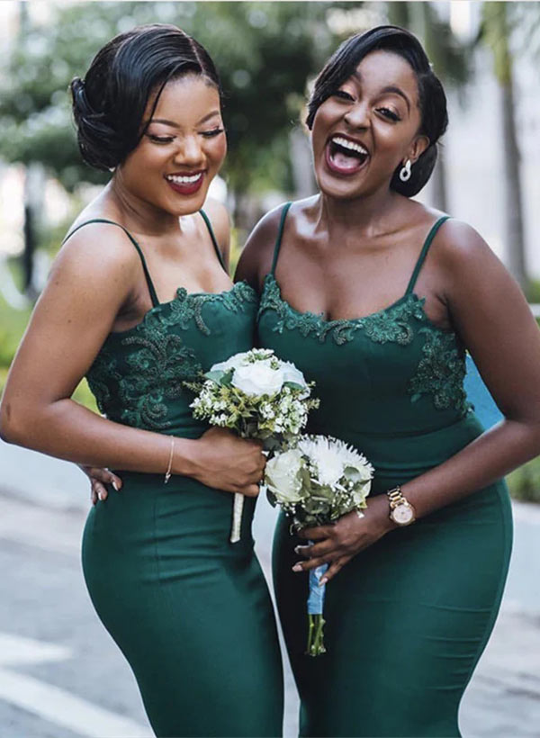 Mermaid Sleeveless Sweep Train Bridesmaid Dresses With Appliques Lace