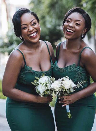Mermaid Sleeveless Sweep Train Bridesmaid Dresses With Appliques Lace