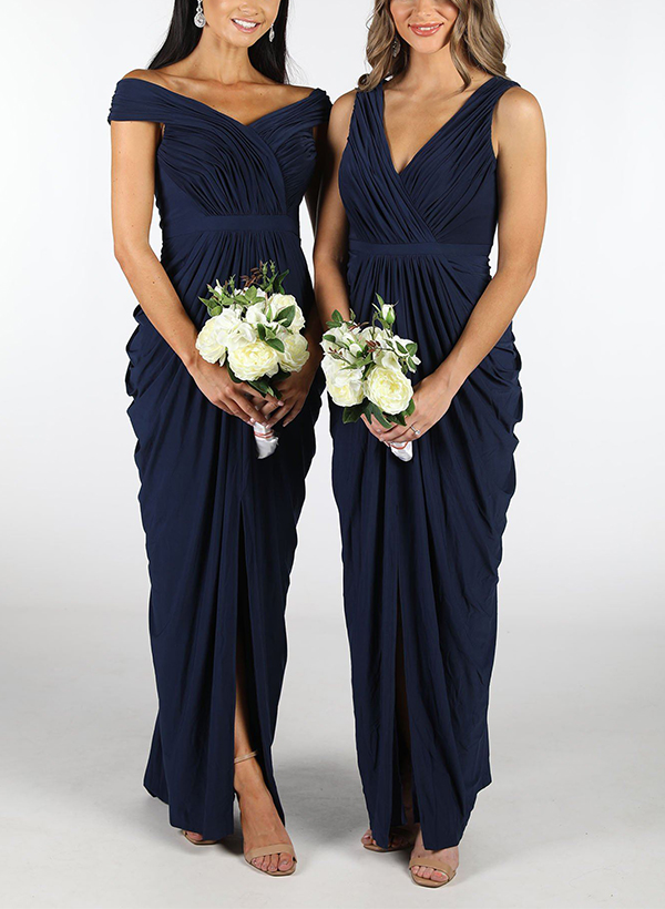 Sheath/Column V-Neck Sleeveless Chiffon Bridesmaid Dresses With Split Front