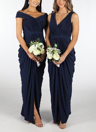 Sheath/Column V-Neck Sleeveless Chiffon Bridesmaid Dresses With Split Front