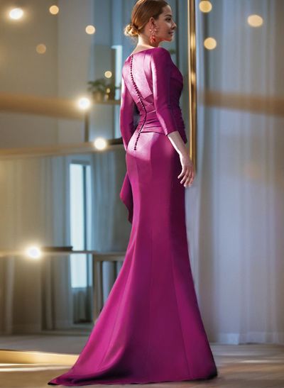 Mermaid Shoulder Ruffle Long Sleeves Mother Of The Bride Dresses With Buttons Down The Back