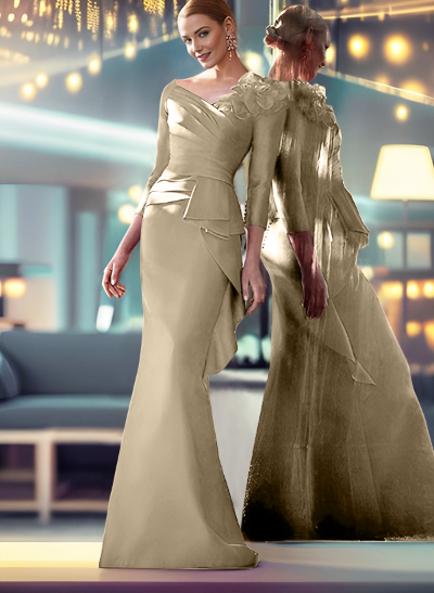Mermaid Shoulder Ruffle Long Sleeves Mother Of The Bride Dresses With Buttons Down The Back