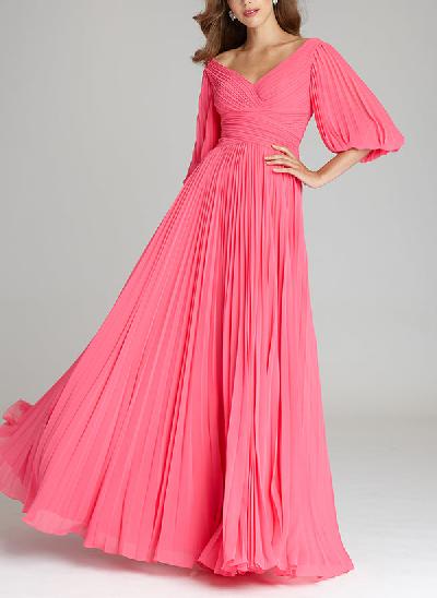 A-Line V-Neck 1/2 Sleeves Chiffon Mother Of The Bride Dresses With Pleated