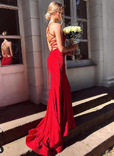 Open Back Sequined Trumpet/Mermaid Prom Dresses With Spaghetti Straps