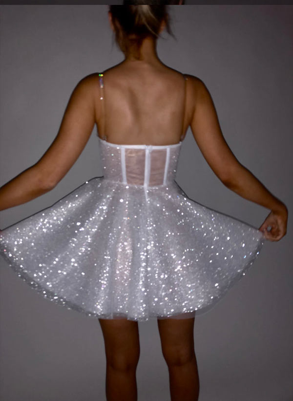 Dreamy A-Line Sweetheart Short/Mini Sweet Sequined Little White Wedding Dresses