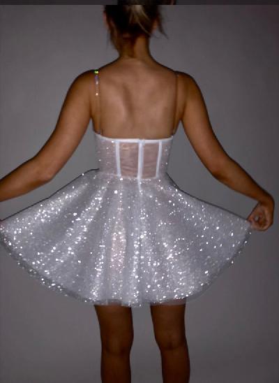 Dreamy A-Line Sweetheart Short/Mini Sweet Sequined Little White Wedding Dresses