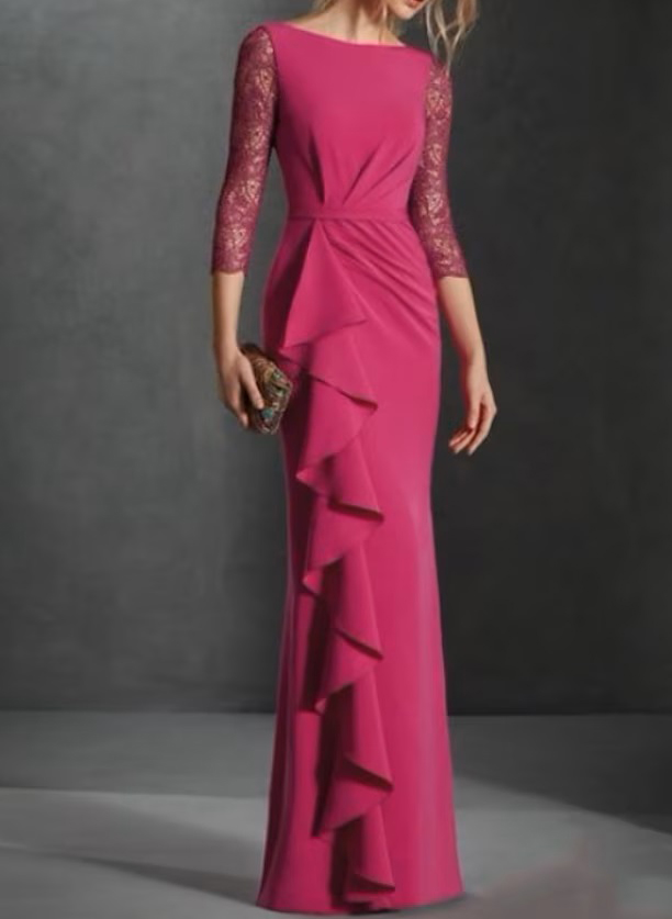 Elegant Lace Sleeves Mother Of The Bride Dresses With Elastic Satin
