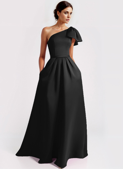 Unique Bow Accented One-Shoulder Ruched Wasit Satin Mother Of The Bride Dresses