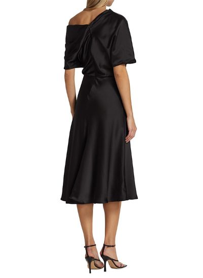 A-Line One-Shoulder Sleeveless Tea-Length Satin Bridesmaid Dresses