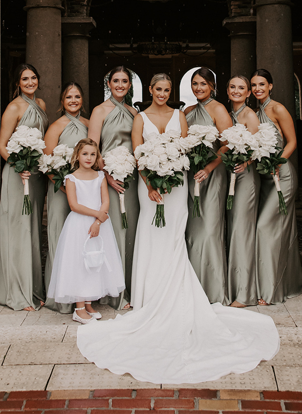 Sheath/Column Halter Sleeveless Silk Like Satin Bridesmaid Dresses