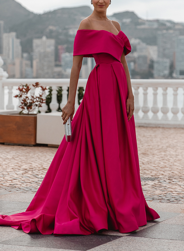 A-Line Off-The-Shoulder Satin Mother Of The Bride Dresses With Split Front