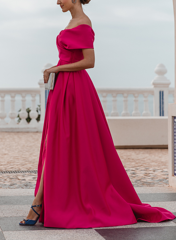 A-Line Off-The-Shoulder Satin Mother Of The Bride Dresses With Split Front