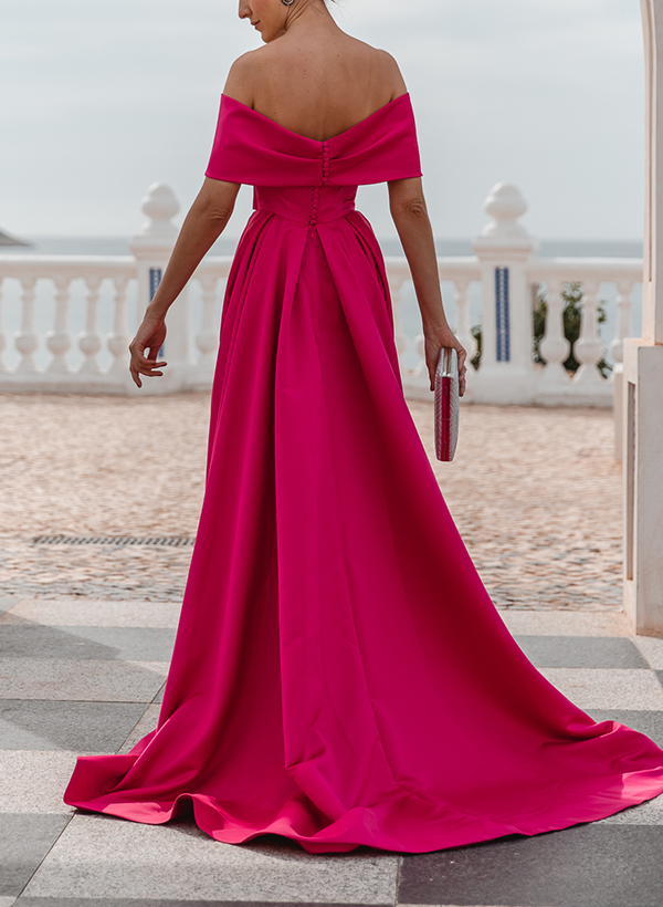 A-Line Off-The-Shoulder Satin Mother Of The Bride Dresses With Split Front