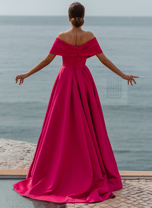 A-Line Off-The-Shoulder Satin Mother Of The Bride Dresses With Split Front