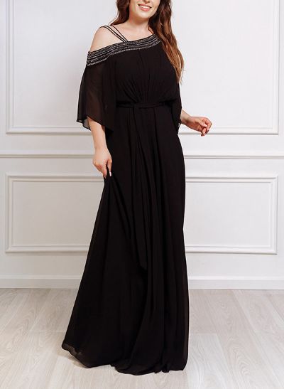 Plus Size Asymmetrical Neck Floor-Length Chiffon Mother Of The Bride Dresses