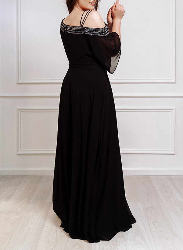 Plus Size Asymmetrical Neck Floor-Length Chiffon Mother Of The Bride Dresses