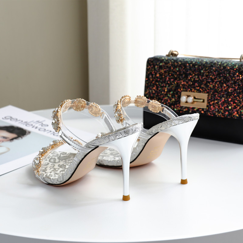Slingback Heel Transparent Pvc Wedding Shoes With Rhinestone