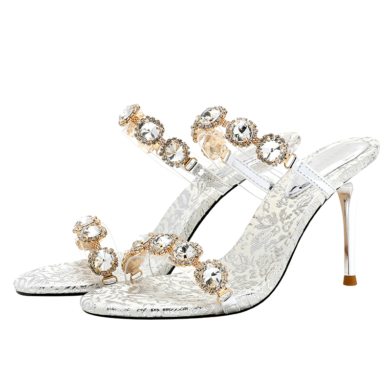 Slingback Heel Transparent Pvc Wedding Shoes With Rhinestone