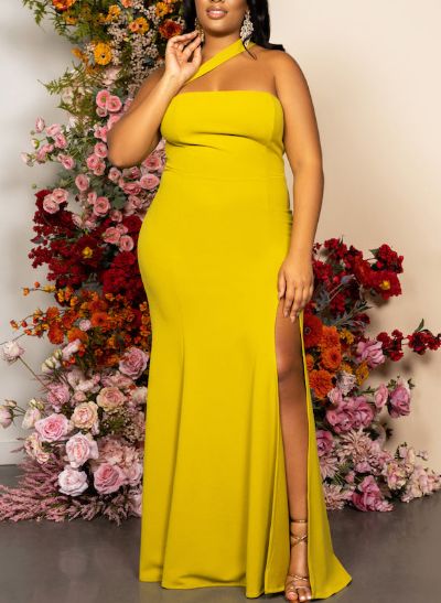 One-Shoulder Trumpet/Mermaid Elastic Satin Bridesmaid Dresses