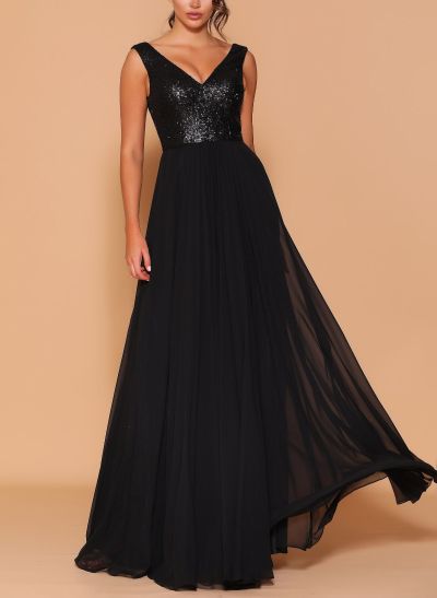 Sequined V-Neck A-Line Chiffon Bridesmaid Dresses
