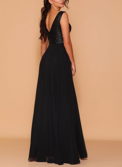 Sequined V-Neck A-Line Chiffon Bridesmaid Dresses