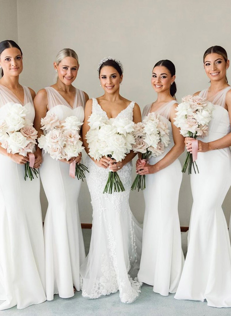 V-Neck Trumpet/Mermaid Chiffon Tulle Bridesmaid Dresses