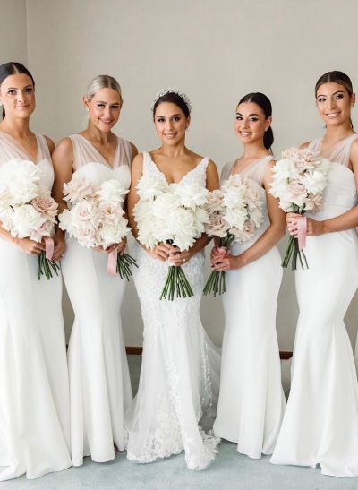 V-Neck Trumpet/Mermaid Chiffon Tulle Bridesmaid Dresses