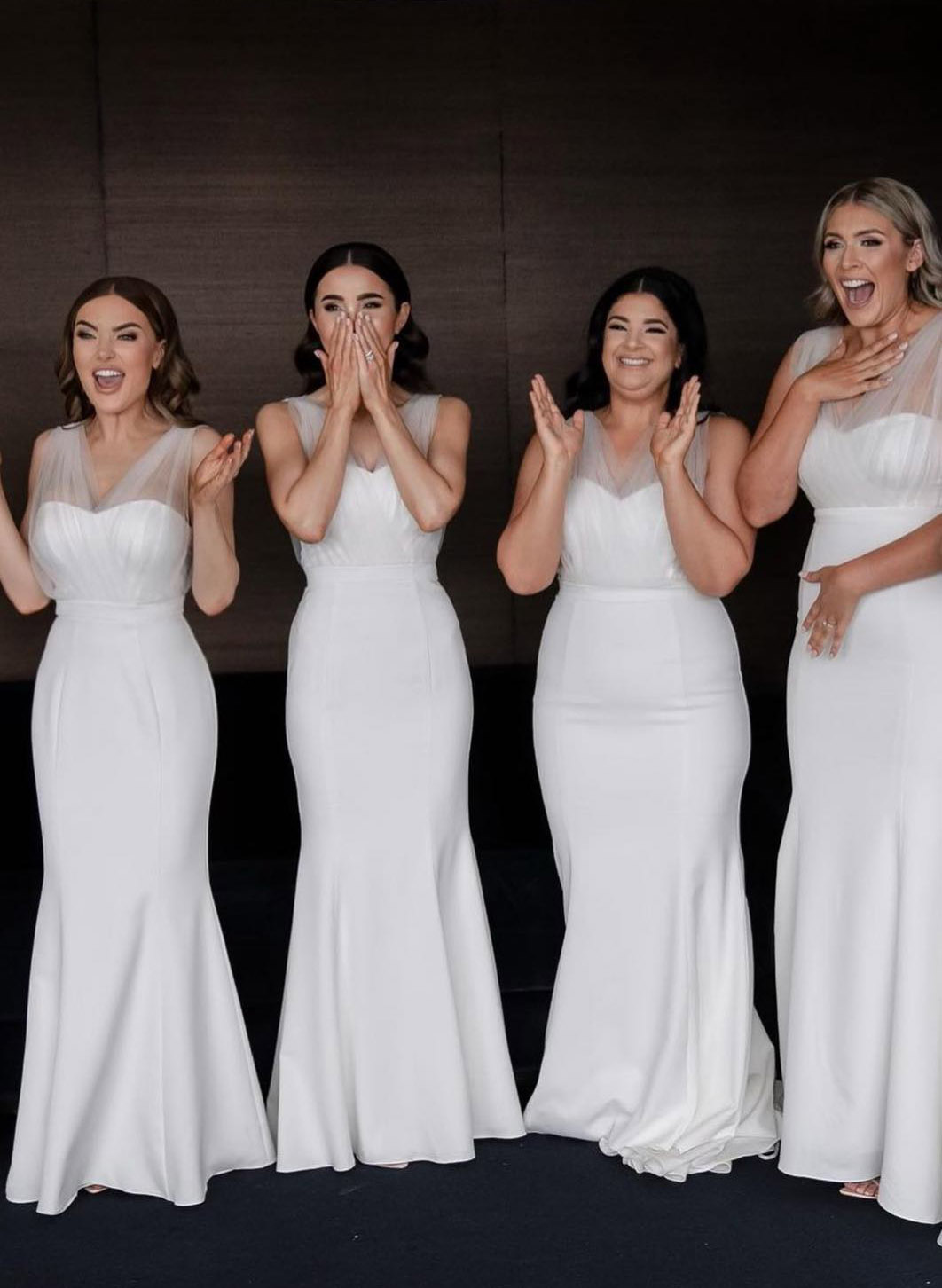 V-Neck Trumpet/Mermaid Chiffon Tulle Bridesmaid Dresses