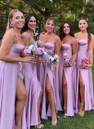 A-Line Sweetheart Sleeveless Floor-Length Bridesmaid Dresses With Split Front