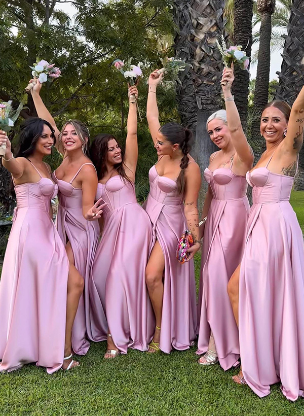 A-Line Sweetheart Sleeveless Floor-Length Bridesmaid Dresses With Split Front