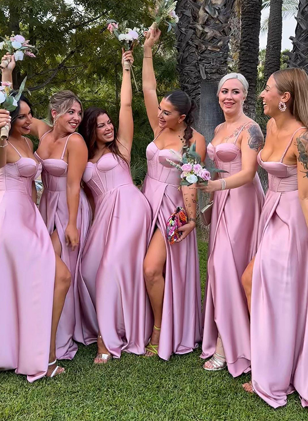 A-Line Sweetheart Sleeveless Floor-Length Bridesmaid Dresses With Split Front