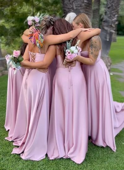 A-Line Sweetheart Sleeveless Floor-Length Bridesmaid Dresses With Split Front