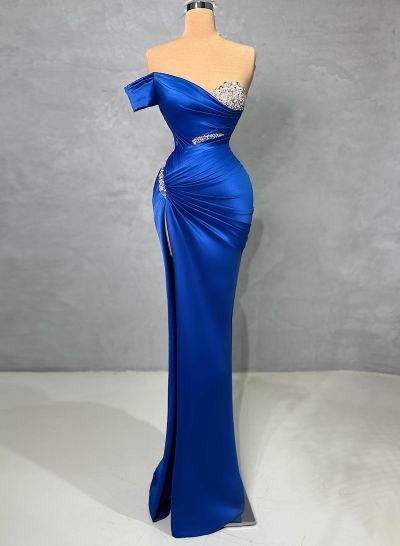 Sparkly Beading Off-The-Shoulder Prom Dresses With High Slit