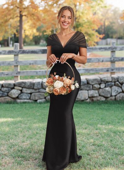 Cowl Neck Long Sleeves Chapel Train Silk Like Satin(Non-Stretch) PROM DRESSES