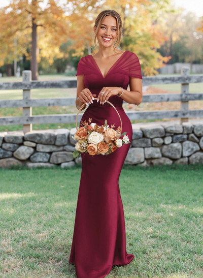 Cowl Neck Long Sleeves Chapel Train Silk Like Satin(Non-Stretch) PROM DRESSES