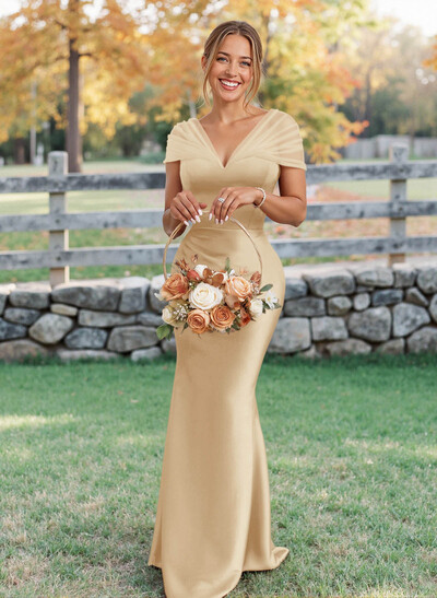 Cowl Neck Long Sleeves Chapel Train Silk Like Satin(Non-Stretch) PROM DRESSES