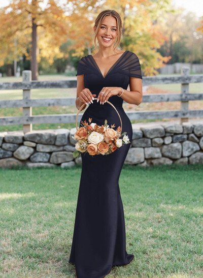 Cowl Neck Long Sleeves Chapel Train Silk Like Satin(Non-Stretch) PROM DRESSES